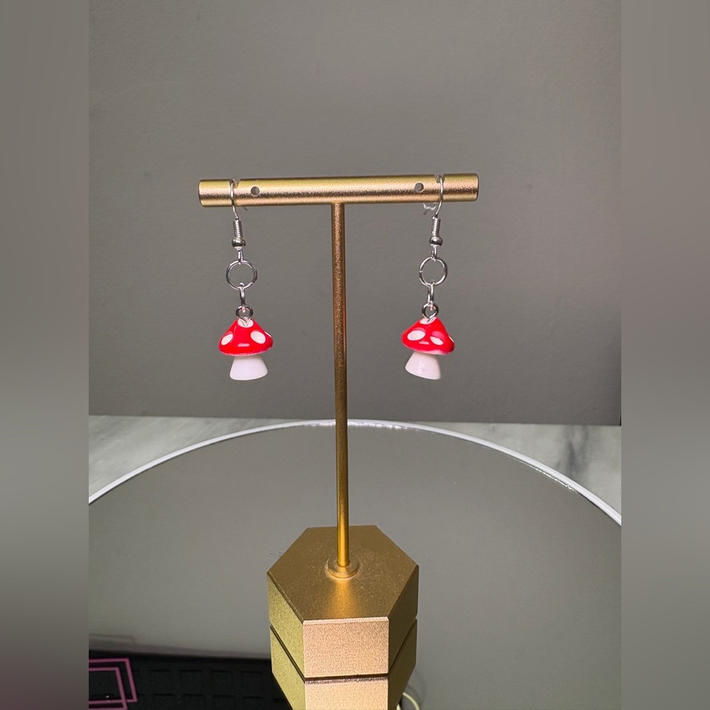 Hand Crafted Mushroom Earrings Red NWT (Made by me!)